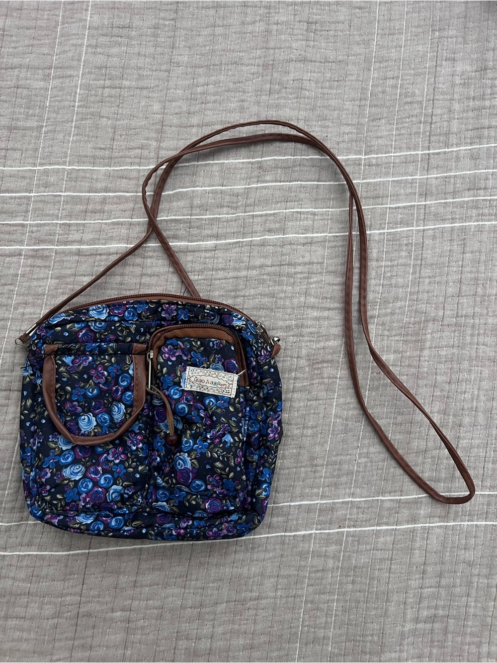 Floral Crossbody Bag in Blue and Purple - Unknown Brand